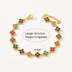 Stainless steel multi-color crystal four-leaf clover charm bracelet for women fashion jewelry.