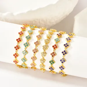 Stainless Steel Four Leaf Clover Bracelet Rhinestone Clavicle Chain Luxury Light Luxury Bracelet Jewelry Gift For Women