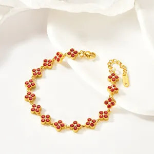 Elegant stainless steel gold-plated red four-leaf clover crystal bracelet for women luxury chic