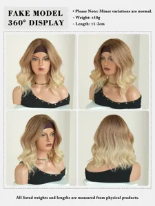 Blonde Ombre Kurze Wellige Stirnband Perücke Hitzebeständige Kunstfaser 14 Zoll Mehrere Ansichten
