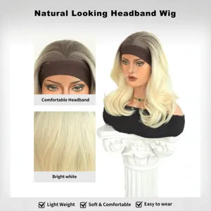 Natürliche Stirnband Perücke für Damen blonde kurze lockige hitzebeständige Kunsthaare.