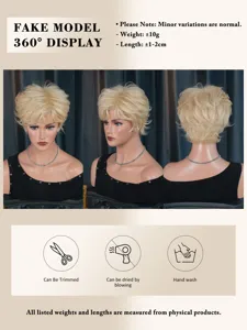 Blonde short curly pixie cut wig for women, 360 degree display, heat friendly and washable.
