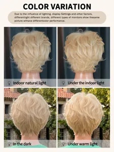 Women short curly blonde pixie cut wig synthetic hair natural looking daily wear hairpiece