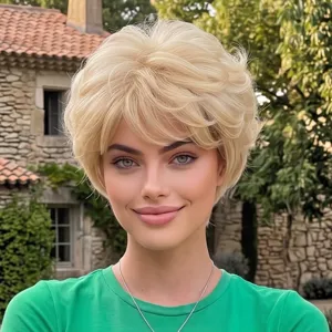 Short Pixie Cut Curly Wig With Bangs For Women Synthetic High Temperature Fiber Gold Brown Black Red Daily Hairpiece