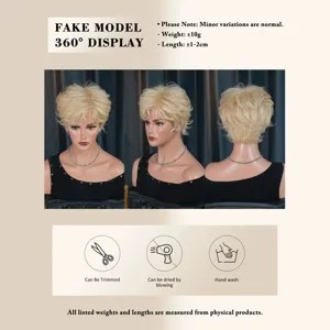 Blonde short curly synthetic wig for women with bangs 360 display natural look everyday use