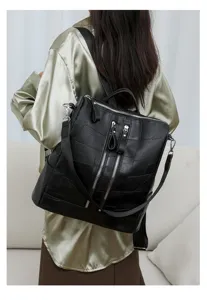 Sac à dos femme en cuir PU vintage multifonctionnel sac de voyage décontracté noir