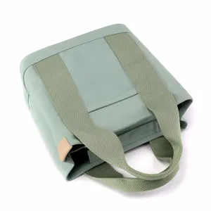 Casual green canvas tote bag for women, large capacity handbag with sturdy top handles for daily use.
