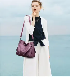 Stylish purple shoulder hobo bag for women, large capacity daily casual crossbody tote.