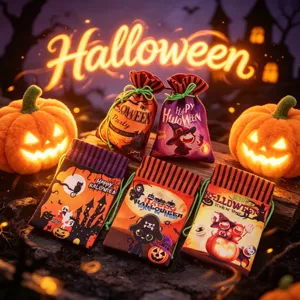 Set τsάντες δώρου γλυκών Halloween με χαριτωμένα σχέδια κολοκύθας μάγισσας.