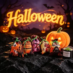 Τσάντες δώρου κολοκύθας Halloween, πολύ χαριτωμένες υφασμάτινες τσάντες καραμέλας για πάρτι παιδιών.