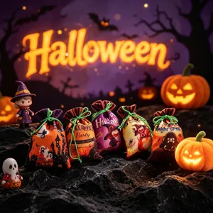 Τσάντες καραμελών Halloween με μάγισσες και κολοκύθες, ιδανικά δώρα για παιδικά πάρτι.