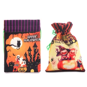 Χαριτωμένες τσάντες δώρου Halloween με κορδόνι κολοκύθα φάντασμα λινοί σάκοι για παιδιά 2τεμ