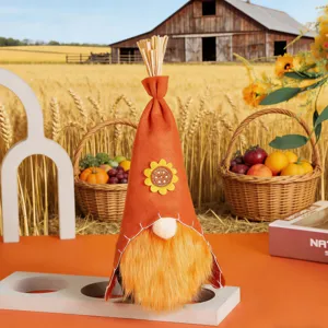 Autumn harvest gnome doll decoration with sunflower orange felt hat for tabletop home decor