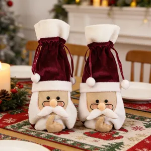 Copertura per Bottiglia di Vino Rosso di Babbo Natale di Natale Decorazione della Tavola della Festa Festiva Borsa per Bottiglia di Vino