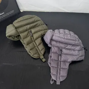 Winter windproof thermal earflap bomber hat, thick padded down trapper hat for outdoor skiing.