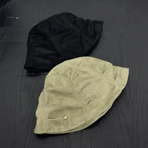 Korean retro pleated bucket hat detail, soft suede material, casual fashion daily wear.
