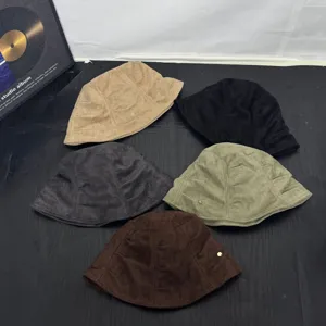 Korean retro pleated bucket hat detail shot showing multiple colors and metal accent.