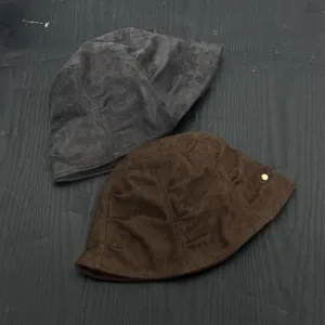 Korean vintage pleated bucket hat autumn winter minimalist metal tag basin hat women