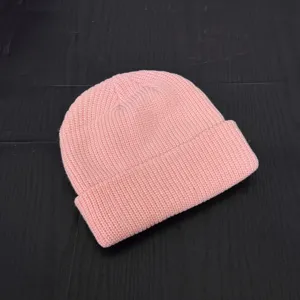 Pink knit beanie short fisherman hat trendy hip hop winter warm woolen cap for daily wear