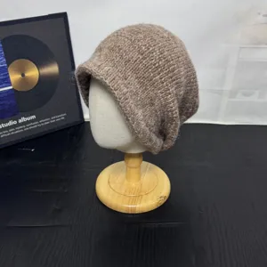 Slouchy knitted beanie hat for women autumn winter warm thick soft wool casual pullover cap
