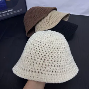 Herfst winter gebreide bucket hat effen kleur uitgeholde gehaakte vissersmuts warme hoed
