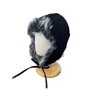Vrouwen winter warme trapper hoed pluche nep bont oorflap aviator muts retro zwart ski