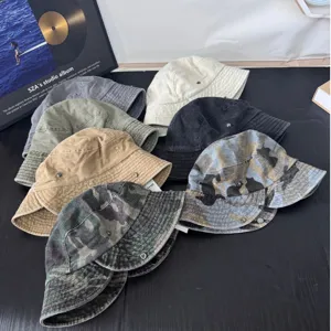 Vintage washed denim bucket hat for women, autumn sun protection stylish hat with folded brim.