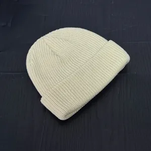 Korean style short dome knitted beanie, off-white thermal winter wool cap for men and women.