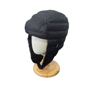 Winter warm windproof down trapper hat for men and women thickened earflap skiing bomber hat black