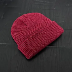 Red knitted beanie winter warm cuff skull cap stylish hip hop slouchy knit hat for men women