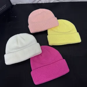 Unisex Acrylic Knit Beanie Hat Solid Color Warm Winter Skull Cap Casual Streetwear Headwear For Men Women