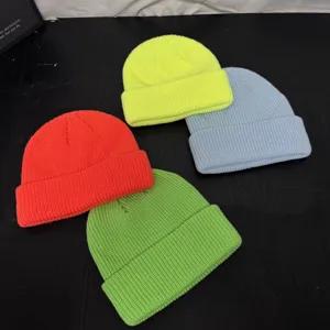 Colorful short knit beanie cap casual winter warm skull cap hip hop streetwear hat