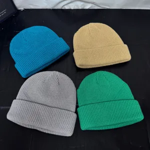 Colorful knitted beanie hats set, casual winter warm skull caps for men and women street style.