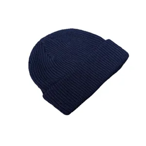 Men Navy Blue Knitted Beanie Short Dome Fisherman Hat Winter Warm Hip Hop Knit Cap