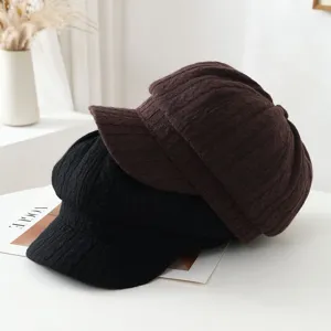 Retro Zopfmuster Schiebermütze für Damen, Herbst Winter warme gemütliche elegante Baskenmütze.