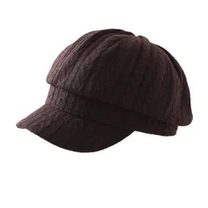 Damen Retro Zopfmuster Newsboy Kappe Herbst Winter Warme Achteckige Schirmmütze Hut Braun