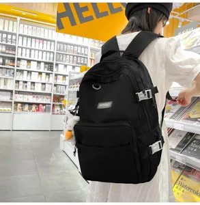 Zaino casual nero per studenti, borsa scolastica minimalista giapponese con scomparti.