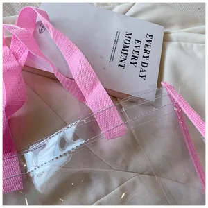 Transparente PVC Strandtasche Große Kapazität Jelly Tote Bag mit pinken Trägern Sommer Stil