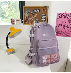 Zaino scolastico casual in stile giapponese viola per studenti, multifunzione elegante