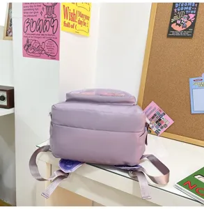 Zaino casual viola tinta unita semplice per studenti, borsa scolastica in stile giapponese.