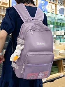 Zaino Scolastico Casual in Stile Giapponese per Studenti in Nylon con Delizioso Ciondolo a Forma di Coniglio per Ragazze Adolescenti Donne