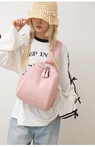 Women fashion pink shell backpack casual PU leather travel daypack daily shoulder bag cute