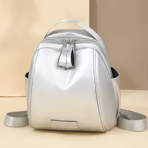 Stylish silver metallic mini backpack for women, casual daily travel casual daypack.