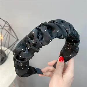 Black pleated rhinestone headband, elegant hair hoop with sparkling crystals for daily wear.
