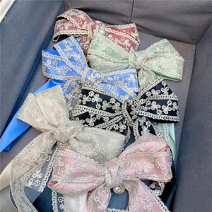 Sweet double layer lace bow hair clip with pearl pendant cute girl hairpin hair accessories