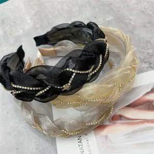 Elegant rhinestone organza braided headband sparkling hair hoop fashion hair accessories for women