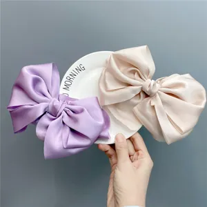Large satin hair bow clip elegant French style hair accessories for women and girls
