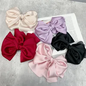 Korean Style Satin Large Bow Hair Clip Elegant Retro French Hair Accessory Spring Clip Duckbill Clip For Women