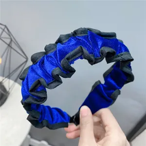 Blue velvet ruffled headband black trim chic hair hoop stylish women hair accessories