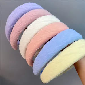 Retro bubble gauze sponge headband wide brim solid color French hair accessory for daily